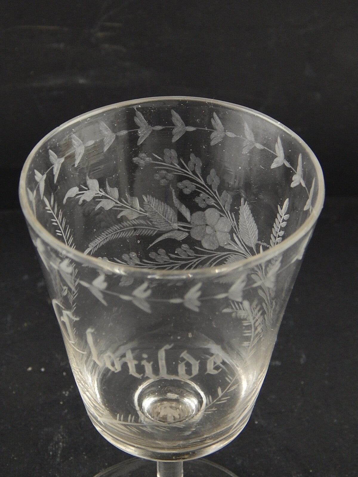 ANTICO 1800 COLLEZIONE CALICE CRISTALLO INCISO ALL'ACIDO M. CLOTILDE