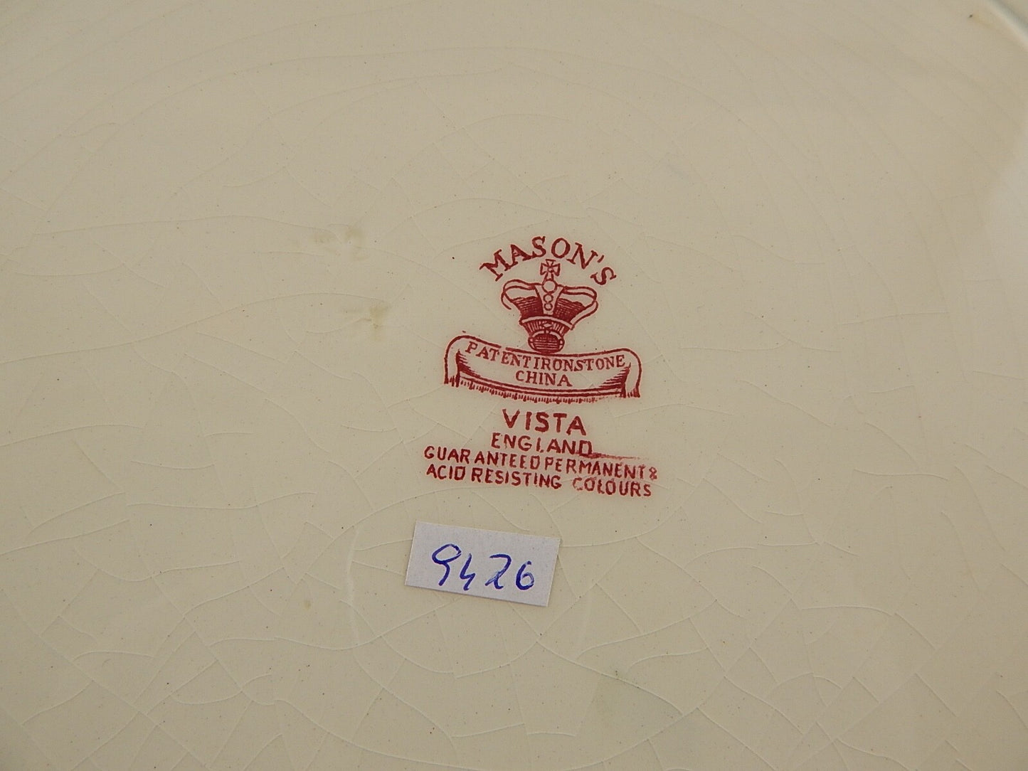 ANTICO PIATTO VASSOIO ROTONDO CERAMICA INGLESE MASON’S DECORO VISTA BIANCO ROSSO