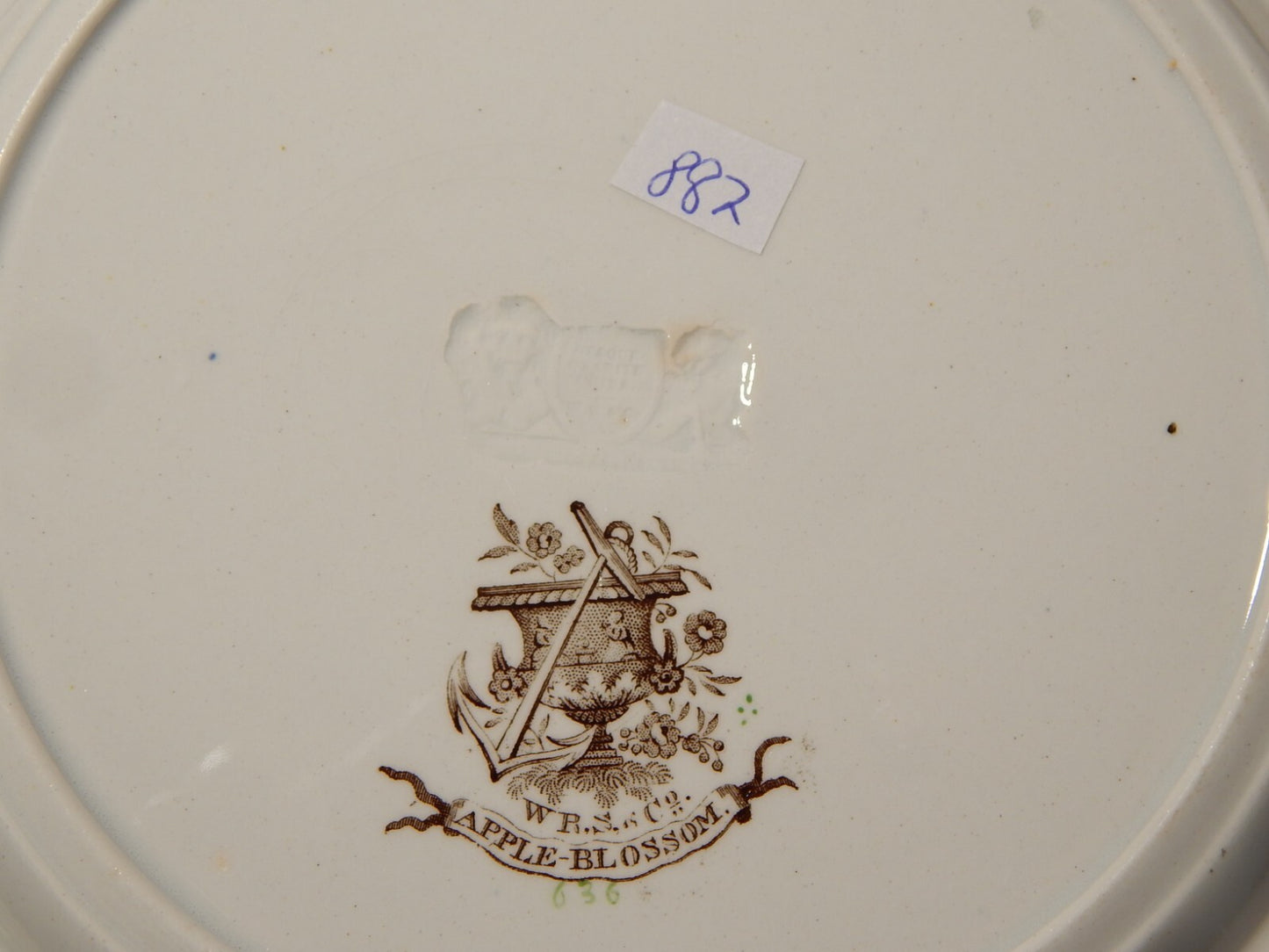 ANTICO 1850 PIATTO PIANO SEMI PORCELLANA INGLESE RIDGWAY &C. APPLE BLOSSOM #887