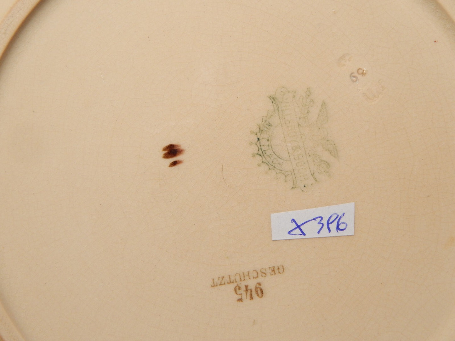 ANTICO RARO PIATTO CERAMICA VILLEROY&BOCH METTLACH DI FINE 1800 CM. 23 DIFETTO