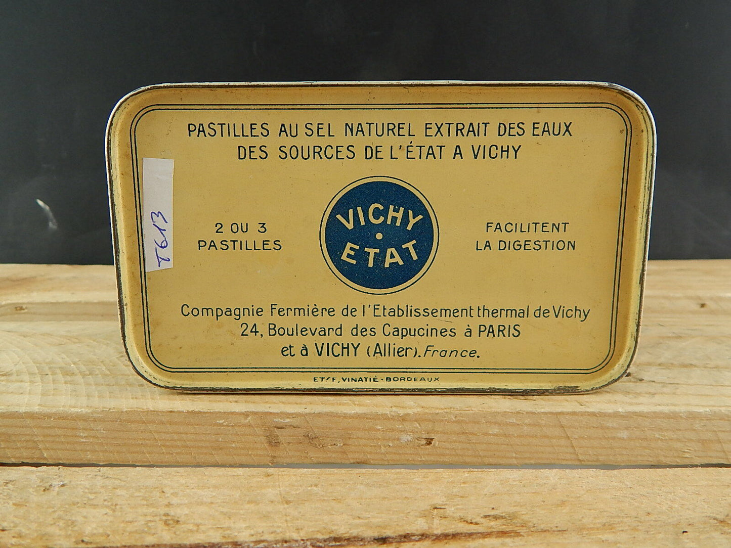 COLLEZIONE ANTICA RARA SCATOLA DI LATTA PUBBLICITARIA PASTILLES VICHY ETAT