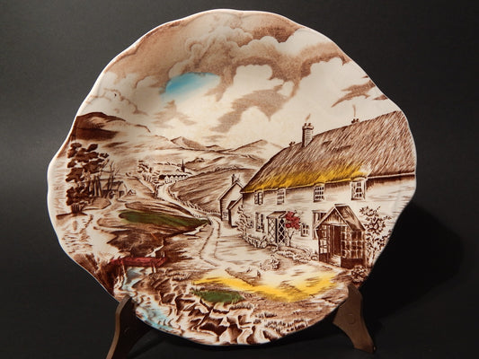 VINTAGE RARO VASSOIO CON MANICI CERAMICA W. H. GRINDLEY STAMPA MANO QUIET DAY