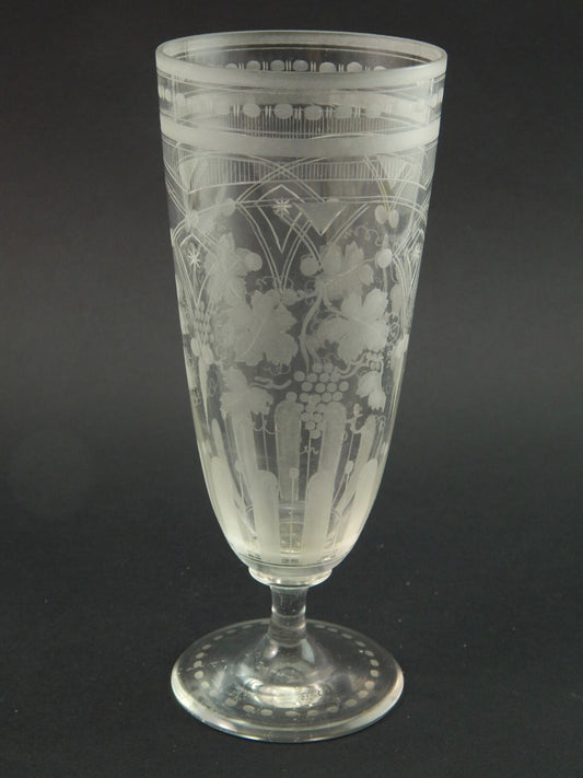 PREZIOSO ANTICO BICCHIERE CALICE FLUTE CRISTALLO DI BOEMIA INCISO META' 800