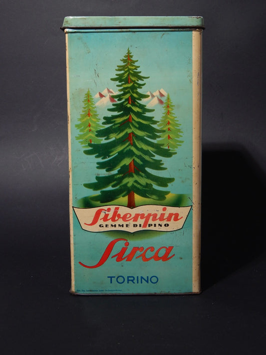 PUBBLICITARIO RARA VINTAGE SCATOLA LATTA GEMME DI PINO SIBERPIN SIRCA TORINO