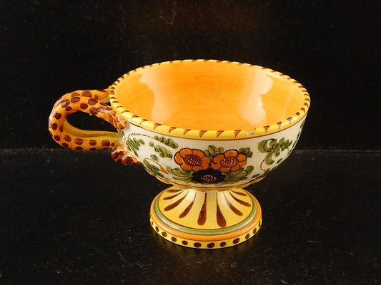 ANTICA TAZZA MAIOLICA CERAMICA POLICROMA FANTECHI ANSA A SERPE PRIMO 900 DIFETTI