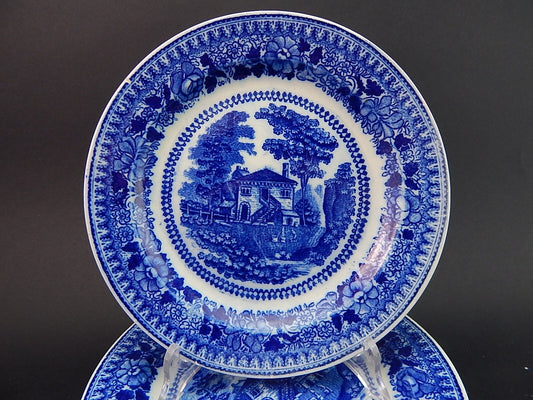 ANTICO RARO SERVIZIO 6 PIATTI DESSERT CERAMICA META' 800 GUSTAVSBERG BIANCO BLU