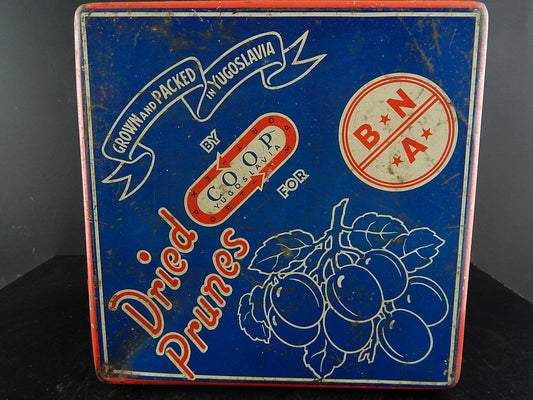 PUBBLICITARIO VINTAGE SCATOLA PRUGNE SECCHE COOP MADE IN YUGOSLAVIA COLLEZIONE