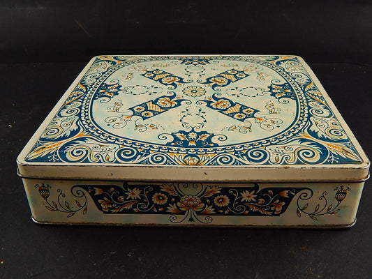 COLLEZIONE ANTICA ORIGINALE SCATOLA DI LATTA STAMPATA DECORI ARABESCHI ROUEN