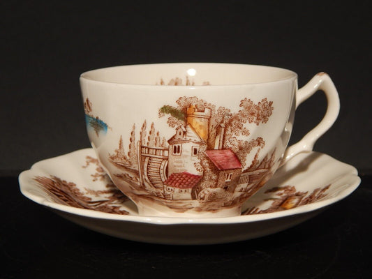 VINTAGE TAZZA DA TE' SEMI PORCELLANA JOHNSON BROS THE OLD MILL STAMPA A MANO