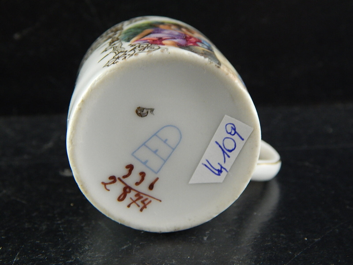 ANTICA TAZZINA MINIATURA PORCELLANA IMPERO MARCHIO VIENNA NUMERATA COLLEZIONE