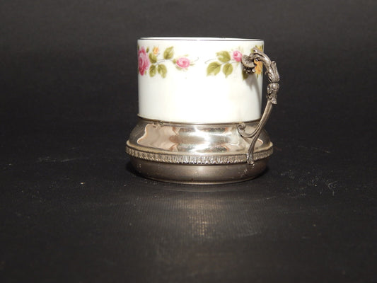 PREZIOSA TAZZINA PORCELLANA KRONESTER BAVARIA DIPINTA CON REGGITAZZA ARGENTO 800