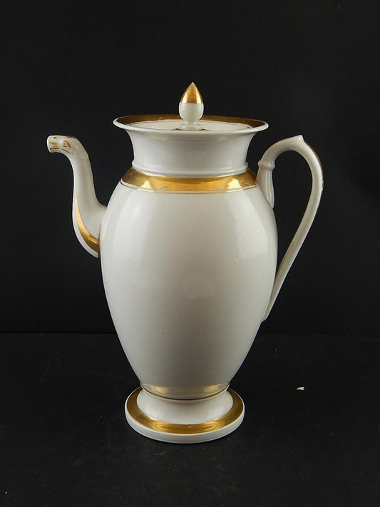 ANTICA RARA PREZIOSA CAFFETTIERA IMPERO PORCELLANA BIANCA ORO INIZIO 1800