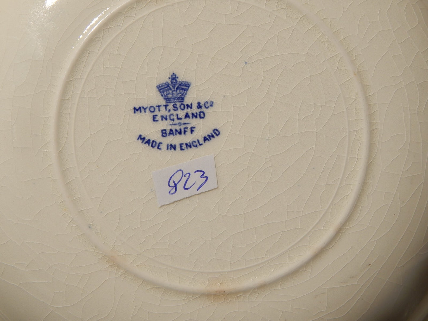 ANTICA CIOTOLA CERAMICA MYOTT SON STAFFORDSHIRE ENGLAND BANFF BIANCO BLU