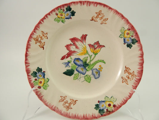 ANTICO PIATTO CERAMICA LONGWY DECORO FLOREALE POLICROMO