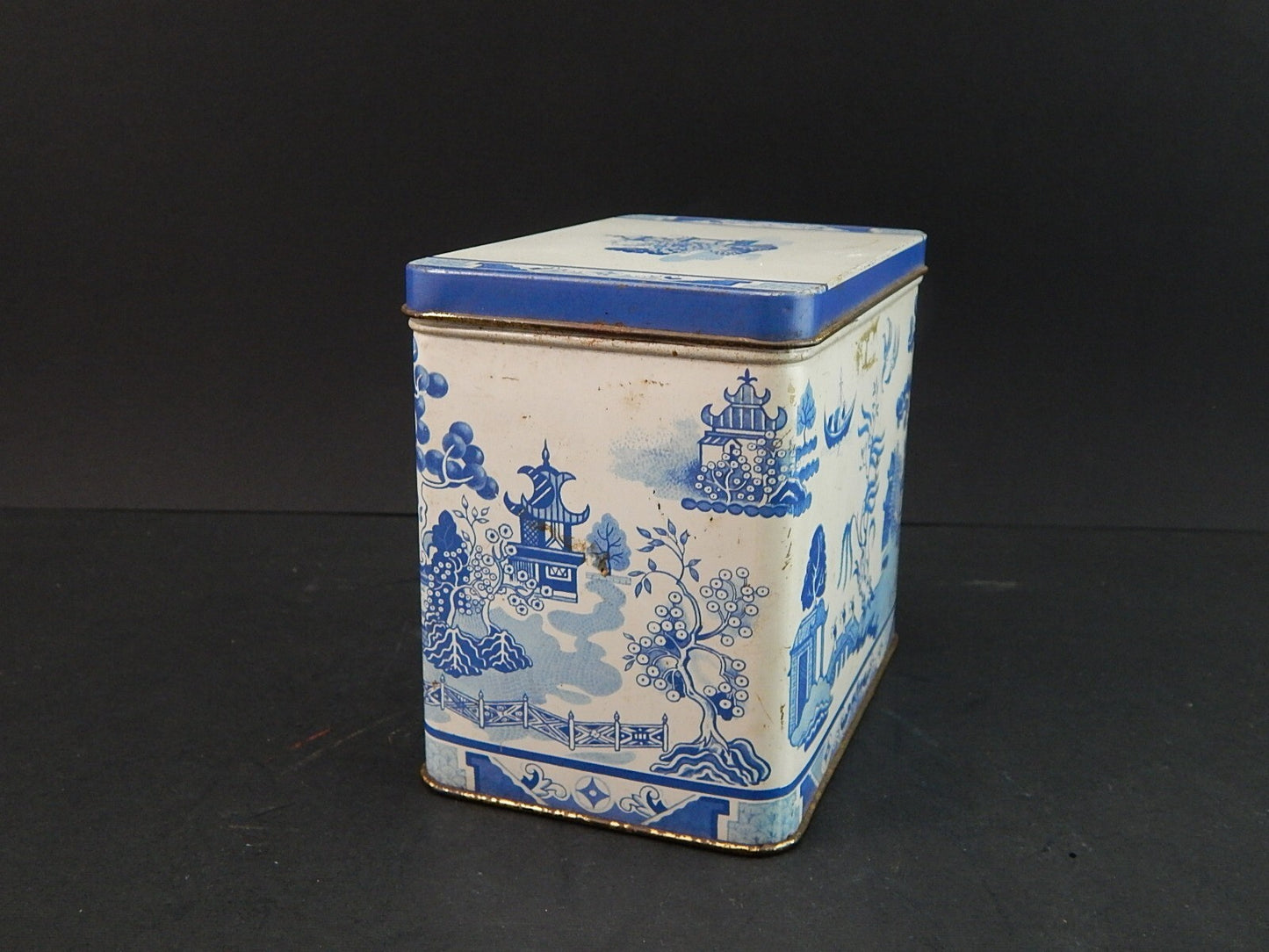 COLLEZIONE ANTICA ORIGINALE SCATOLA LATTA TE' DECORO WILLOW BIANCA BLU