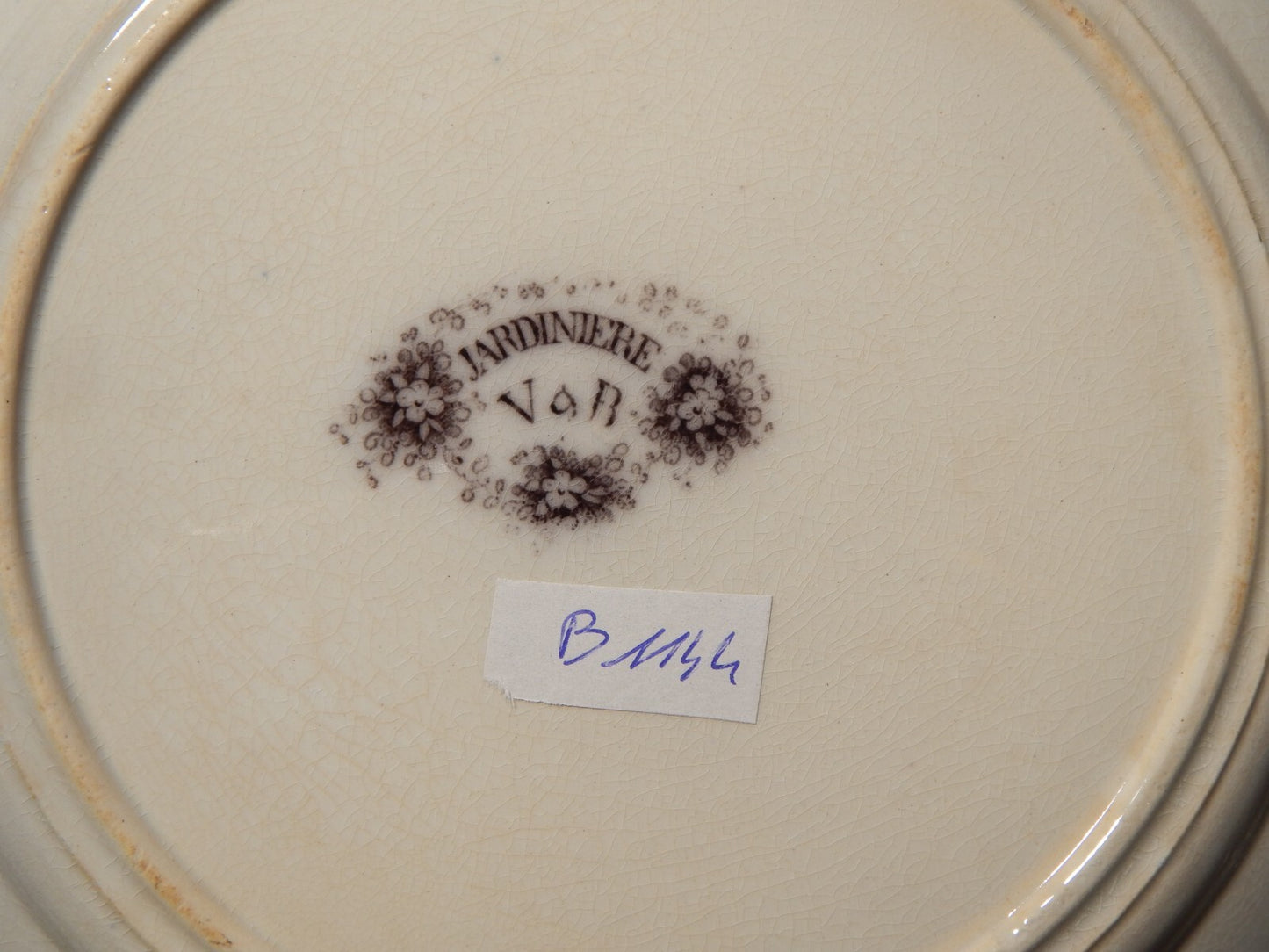 ANTICO PIATTO CERAMICA DISEGNO JARDINIERE VILLEROY & BOCH FINE '800 difetto 1144