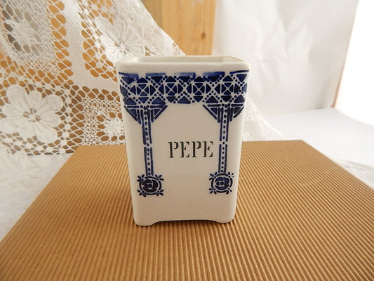ANTICO BARATTOLO CERAMICA CUCINA ART DECO PRIMO 900 PEPE DECORO BLU