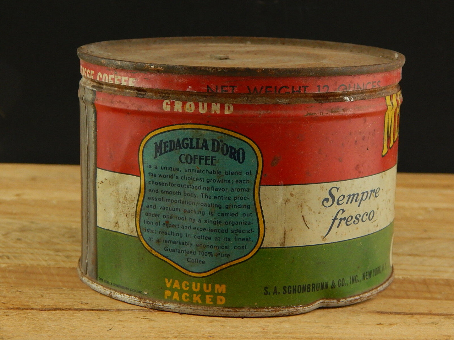ANTICA RARA SCATOLA LATTA CON TRICOLORE CAFFE' NERO MEDAGLIA D'ORO COLLEZIONE
