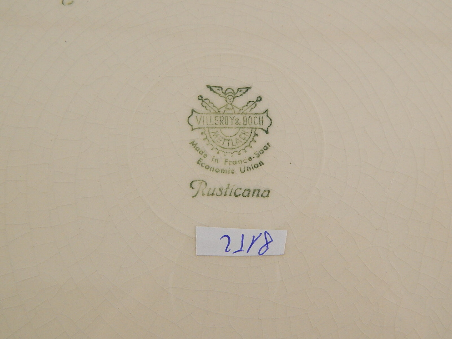 ANTICO VASSOIO PIATTO CERAMICA VILLEROY&BOCH DECORO RUSTICANA BIANCO BLU CM 33