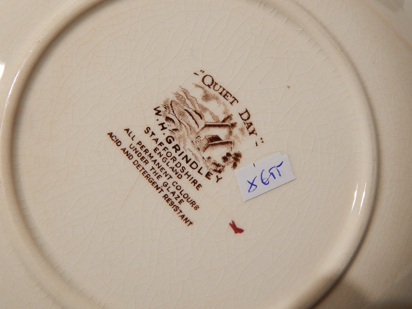 VINTAGE RARO VASSOIO CON MANICI CERAMICA W. H. GRINDLEY STAMPA MANO QUIET DAY