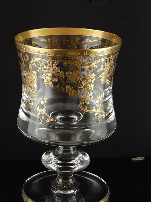 PREZIOSO GRANDE BICCHIERE COPPA VETRO SOFFIATO MURANO DECORO VENEZIANO ORO