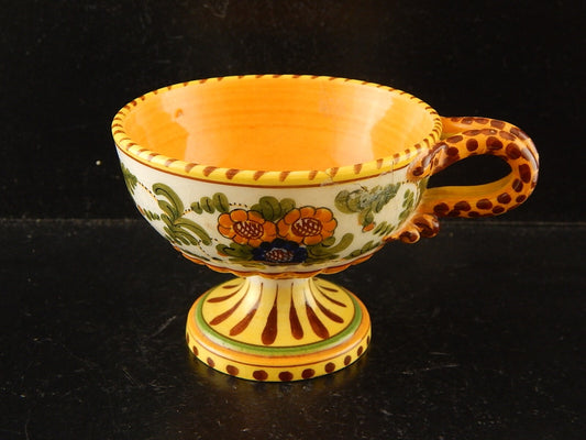 ANTICA TAZZA MAIOLICA CERAMICA POLICROMA FANTECHI ANSA A SERPE PRIMO 900 #8905