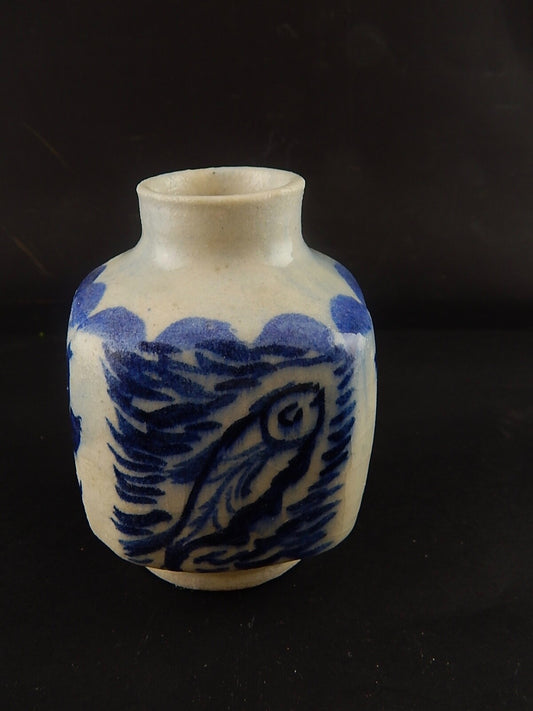 VINTAGE ARTE CERAMICA D'ARTE VASO MAIOLICA FATTO A MANO DECORO BLU COBALTO