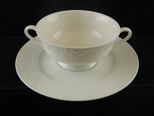 TAZZA BRODO LIMOGES RAYNAUD WASHINGTON PORCELLANA BIANCA DECORO ARABESCHI DEFECT