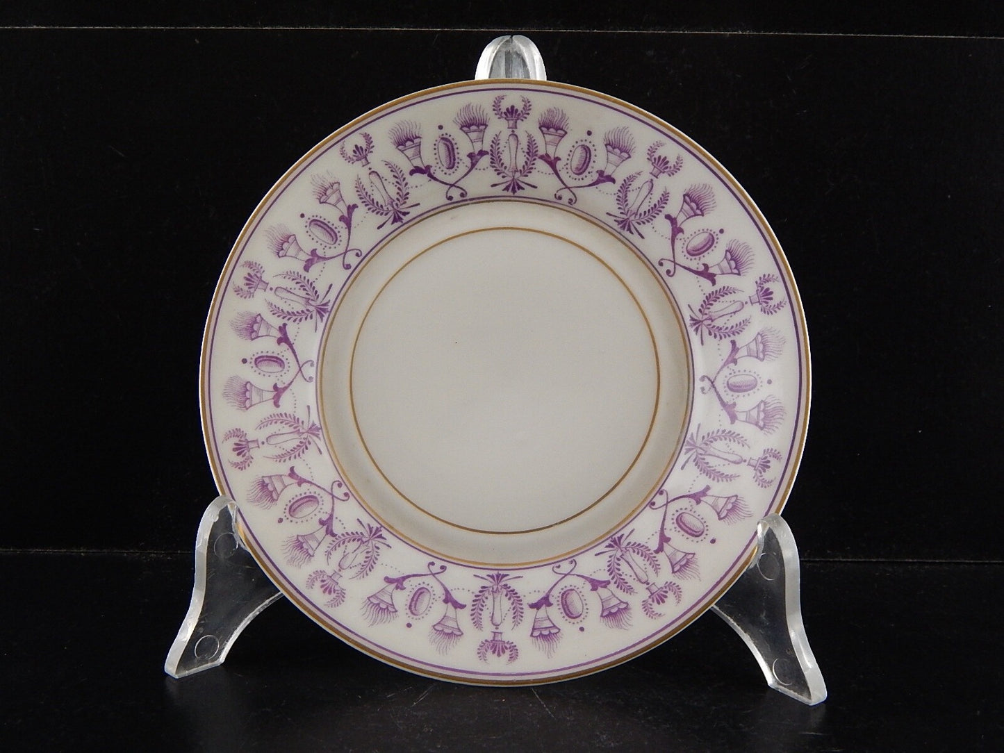 ANTICA PREZIOSA TAZZA TE' STILE IMPERO IN PORCELLANA BIANCA DECORATA VIOLA ORO