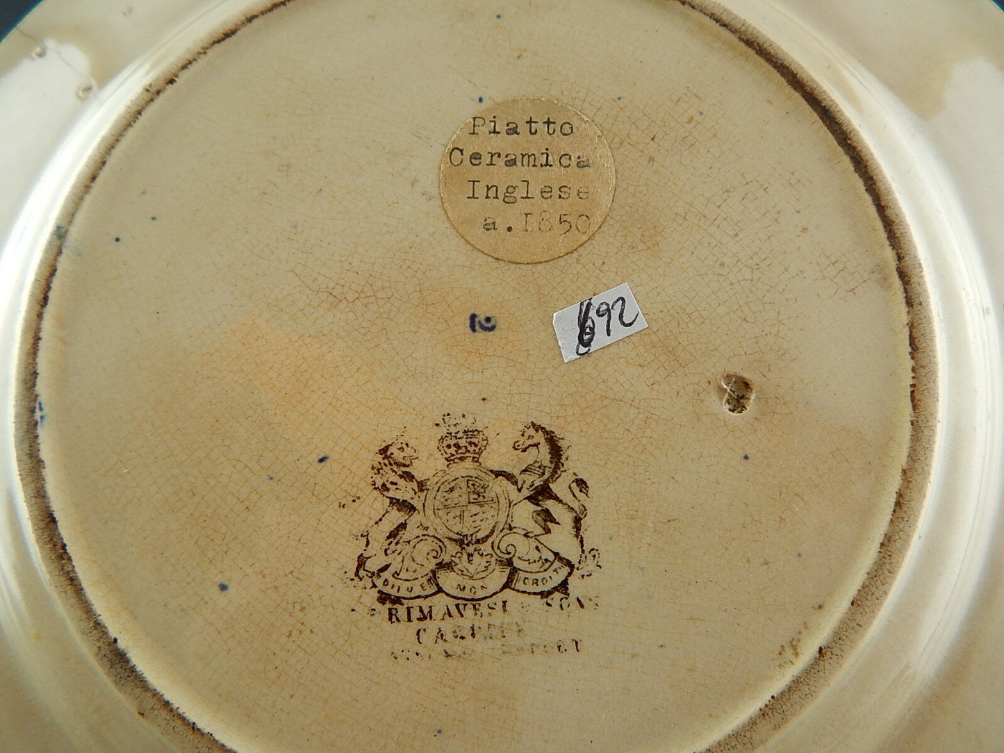 ANTICO PIATTO CERAMICA WILLOW PRIMAVESI &SON CARDIFF AND SWANSEA METÀ 1800