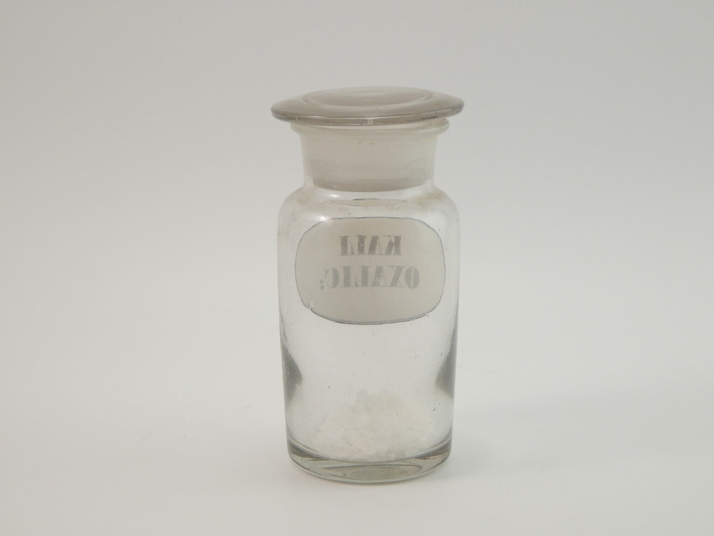 ANTICO VASO BARATTOLO VETRO SOFFIATO FARMACIA ETICHETTA KALI OXALIC