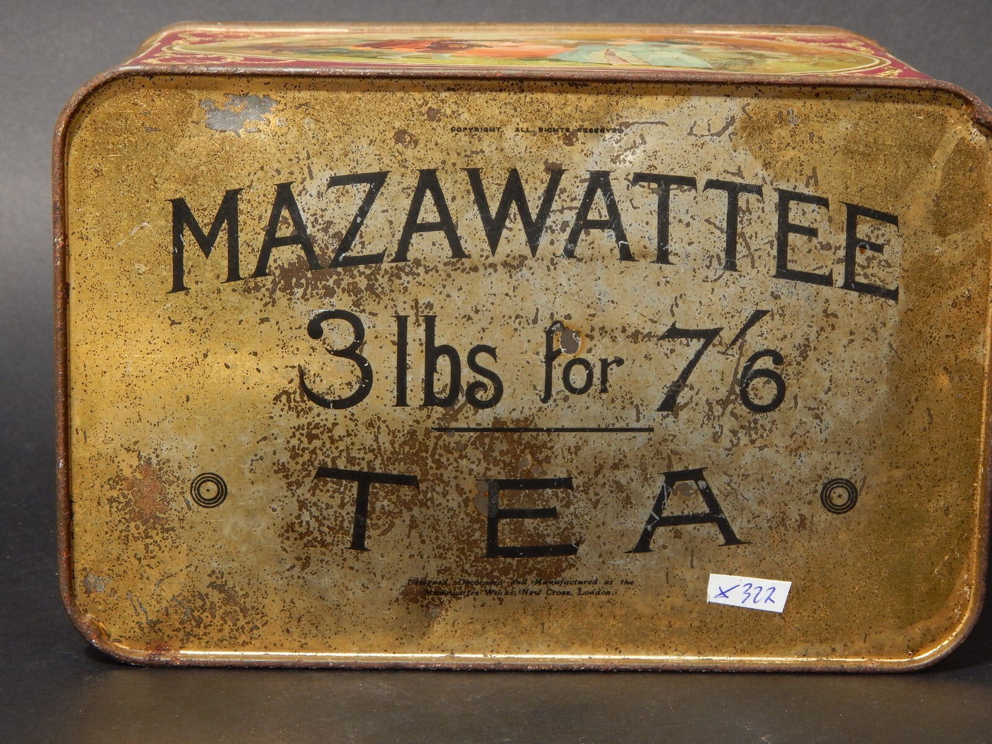 ANTICA RARA ORIGINALE SCATOLA LATTA INGLESE MAZAWATTEE TEA NEW CROSS LONDON