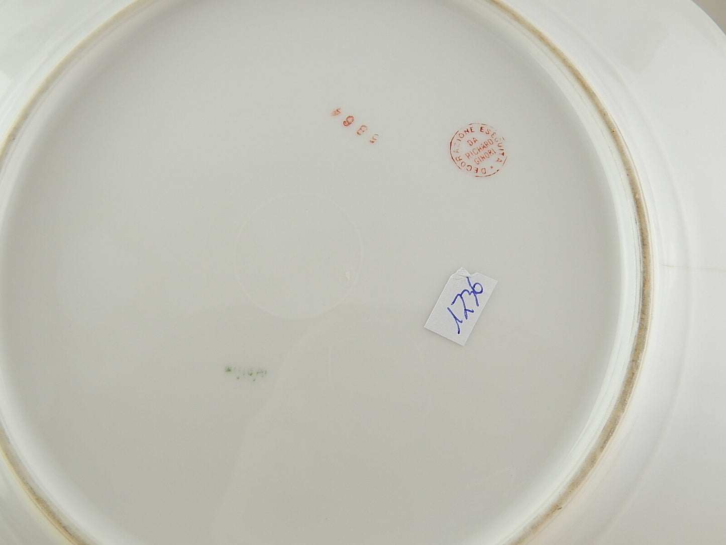 ANTICO RARO PIATTO PORCELLANA GINORI FINE 800 PROFILO VERDE #1736