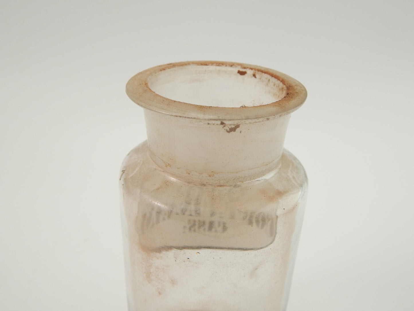 ANTICO VASO BARATTOLO VETRO SOFFIATO FARMACIA ETICHETTA PULV CORT CINNAM CASS