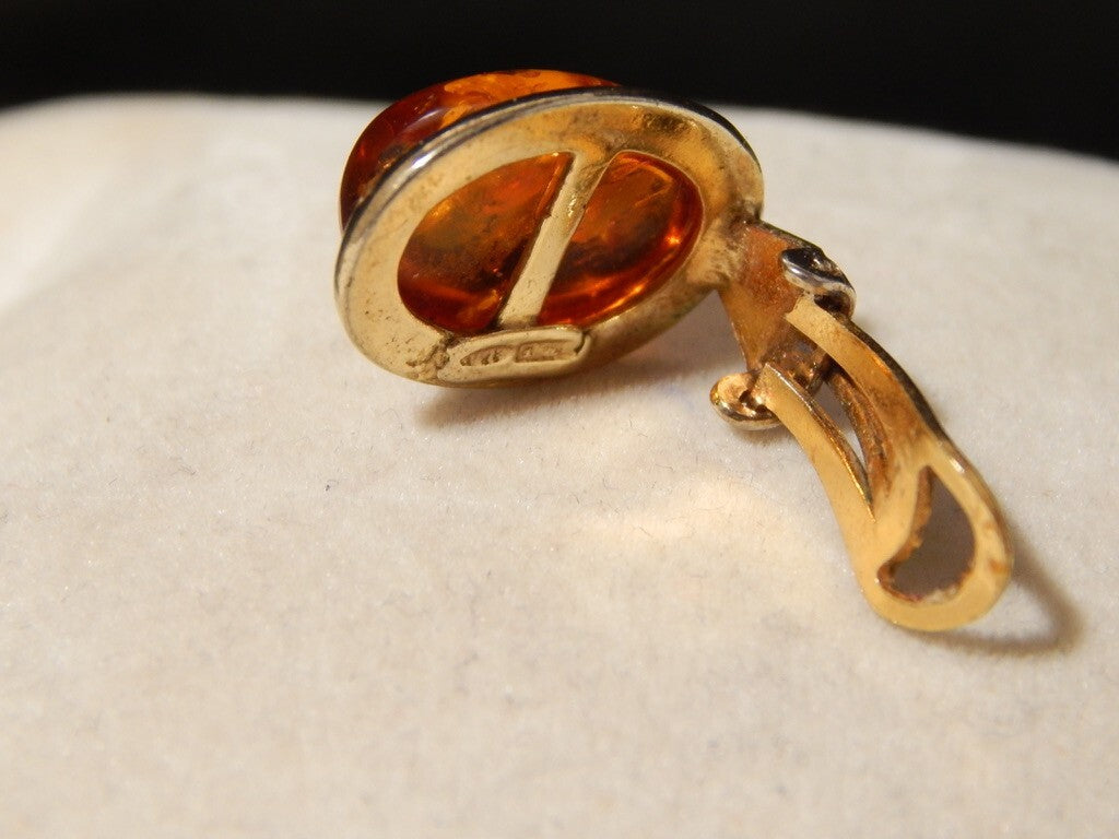 VINTAGE ORECCHINI ANNI 60 MONTATURA ARGENTO PLACCATI IN ORO E AMBRA DEL BALTICO