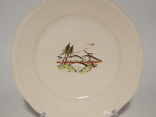 ANTICO PIATTO PI ANO CERAMICA S.C.I. LAVENO ANDLOVIZ PAESAGGIO DIPINTO A MANO ##