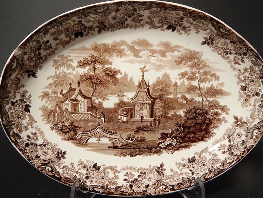 ANTICO VASSOIO OVALE VITTORIANO '800 PORCELLANA WEDGWOOD RARO DISEGNO ORIENTALE