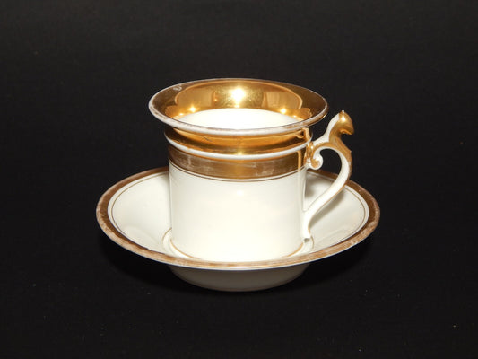 ANTICA PREZIOSA TAZZA PORCELLANA BIANCA E ORO IMPERO GINORI DOCCIA META' 800