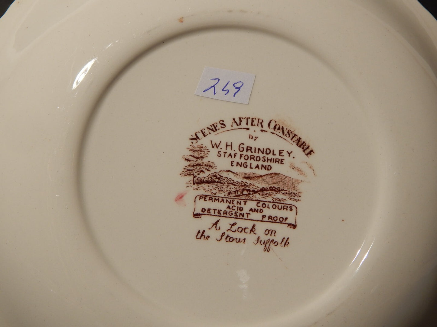 VINTAGE SET 3 CIOTOLE CERAMICA W. H. GRINDLEY STAMPA MANO SCENES AFTER CONSTABLE