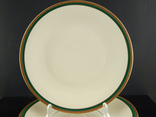 RETRO ELEGANTE SET 6 PIATTI PIANI IMPERO PORCELLANA BAVARIA AVORIO SMERALDO ORO