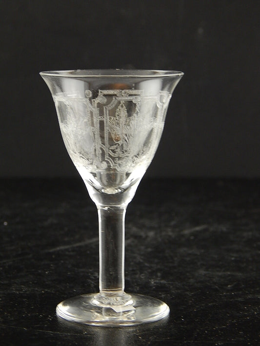 ANTICO ART DECO BICCHIERE CALICE CRISTALLO CON DECORO SERIGRAFATO #7354