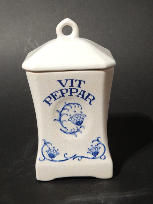 ANTICO LIBERTY VASO BARATTOLO CUCINA CERAMICA RORSTRAND VIT PEPPAR PEPE BIANCO
