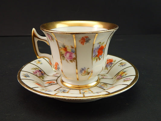 ANTICA PREZIOSA EPIAG TAZZA PORCELLANA BIANCA FIORI POLICROMI E ORO STILE IMPERO