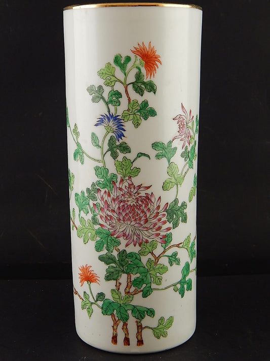 VINTAGE PREZIOSO VASO PORCELLANA CILINDRICO GIAPPONESE DECORATO A HONG KONG