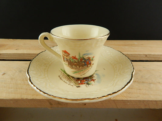 ANTICA TAZZINA CON PIATTINO CERAMICA CCB IMPERIAL CROWN IVORY STONE LA DILIGENZA