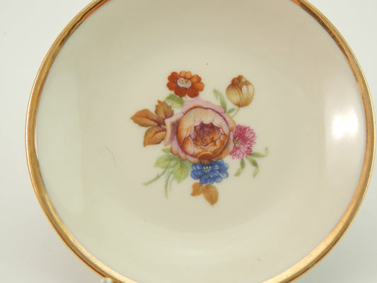 ANTICO PIATTINO KPM COPENHAGEN PORCELLANA BOUQUET DI FIORI E ORO DEL 1924 CM. 10