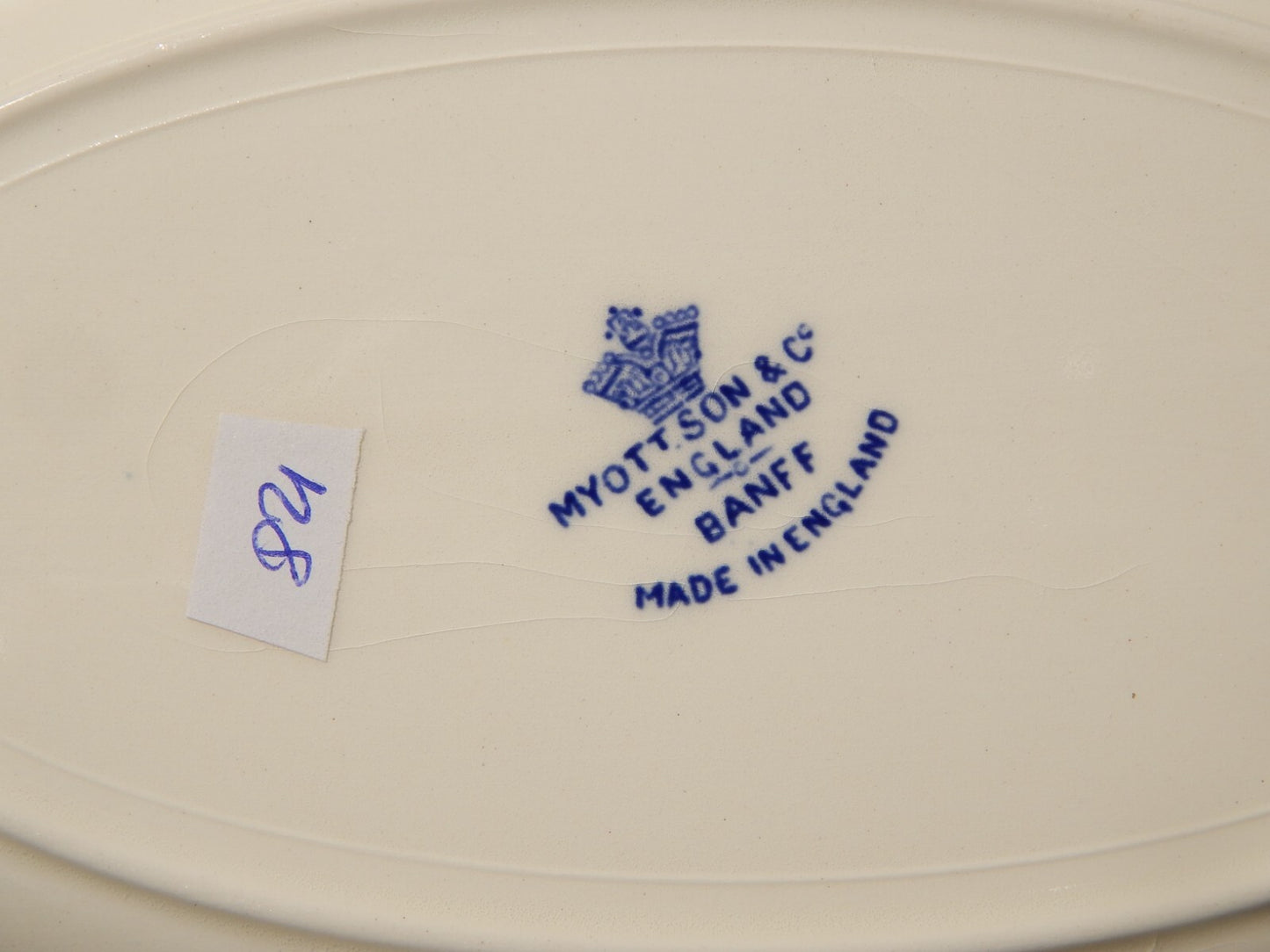 ANTICO VASSOIO RAVIERA CERAMICA MYOTT SON STAFFORDSHIRE ENGLAND BIANCO BLU