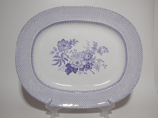 ANTICO GRANDE VASSOIO CERAMICA STAFFORDSHIRE PRIMAVESI 1860 ERMINE BORDER VIOLA