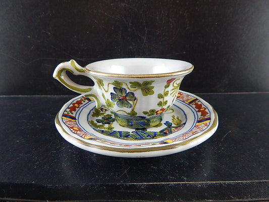 VINTAGE TAZZA CAFFE' AL GAROFANO CERAMICA MAIOLICA VECCHIA FAENZA HANDMADE ITALY