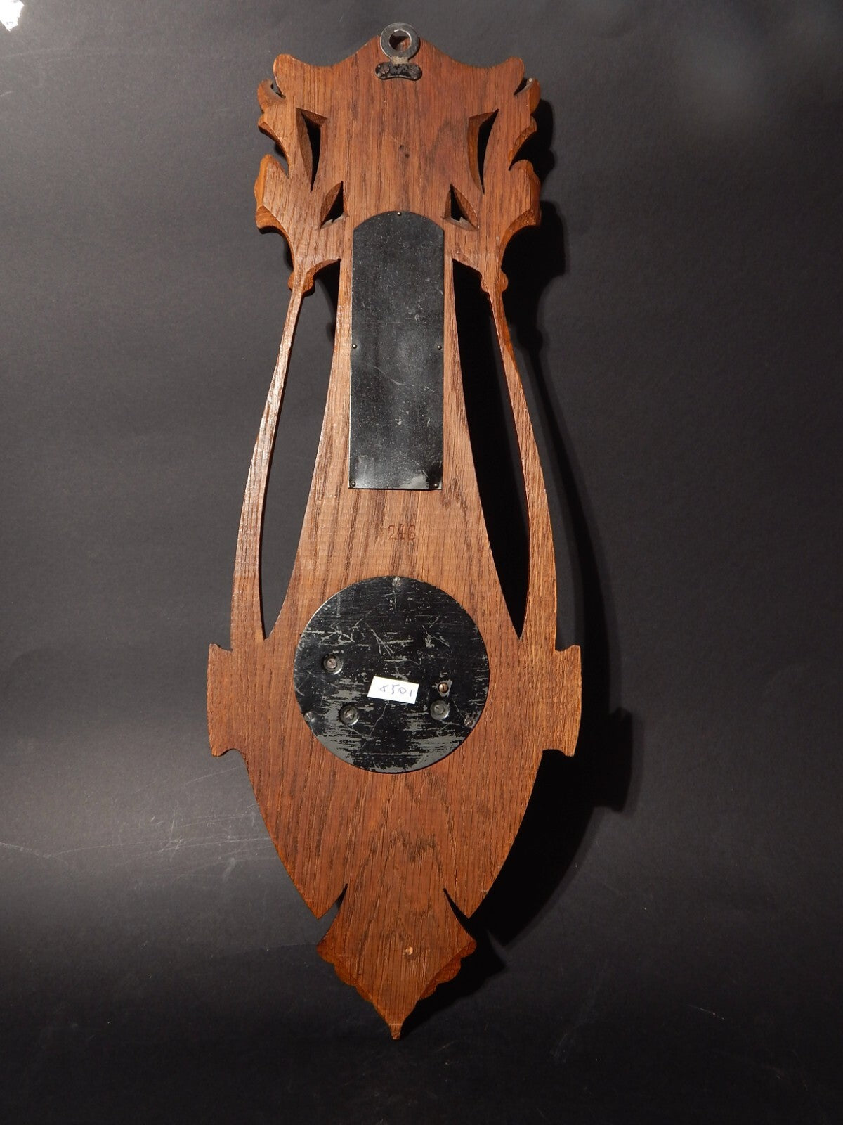 ANTICO EPOCA LIBERTY ART DECO BAROMETRO ANEROIDE E TERMOMETRO SU STRUTTURA LEGNO